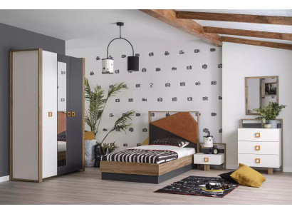 Schlafzimmer Garnitur Bett Kinderzimmer Set Designer Grau 5tlg Holz
